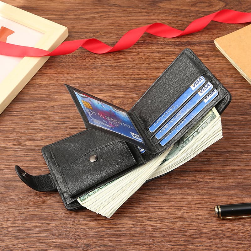 Manufacturer Wholesale: Men's Wallets—PU Leather, Short Style, Export-Grade, Cross-Border, Zipper and Snap Closure, Billfold, Coin Purse with Zipper, photo 2