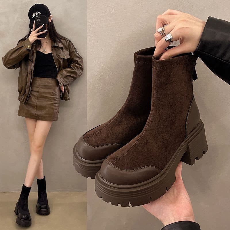Women's Retro Suede Chelsea Ankle Boots – Chunky Heel, Warm Plush Lining, Back Zip, photo 7