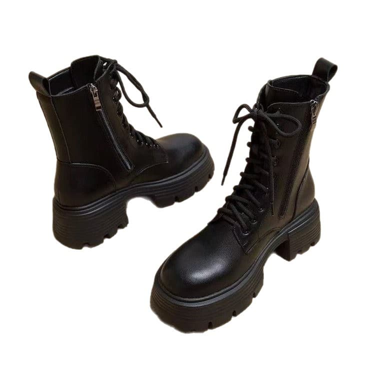 Women's Chunky Heel Ankle Boots – Fall/Winter Side Zip Biker Boots with Plush Lining, photo 5