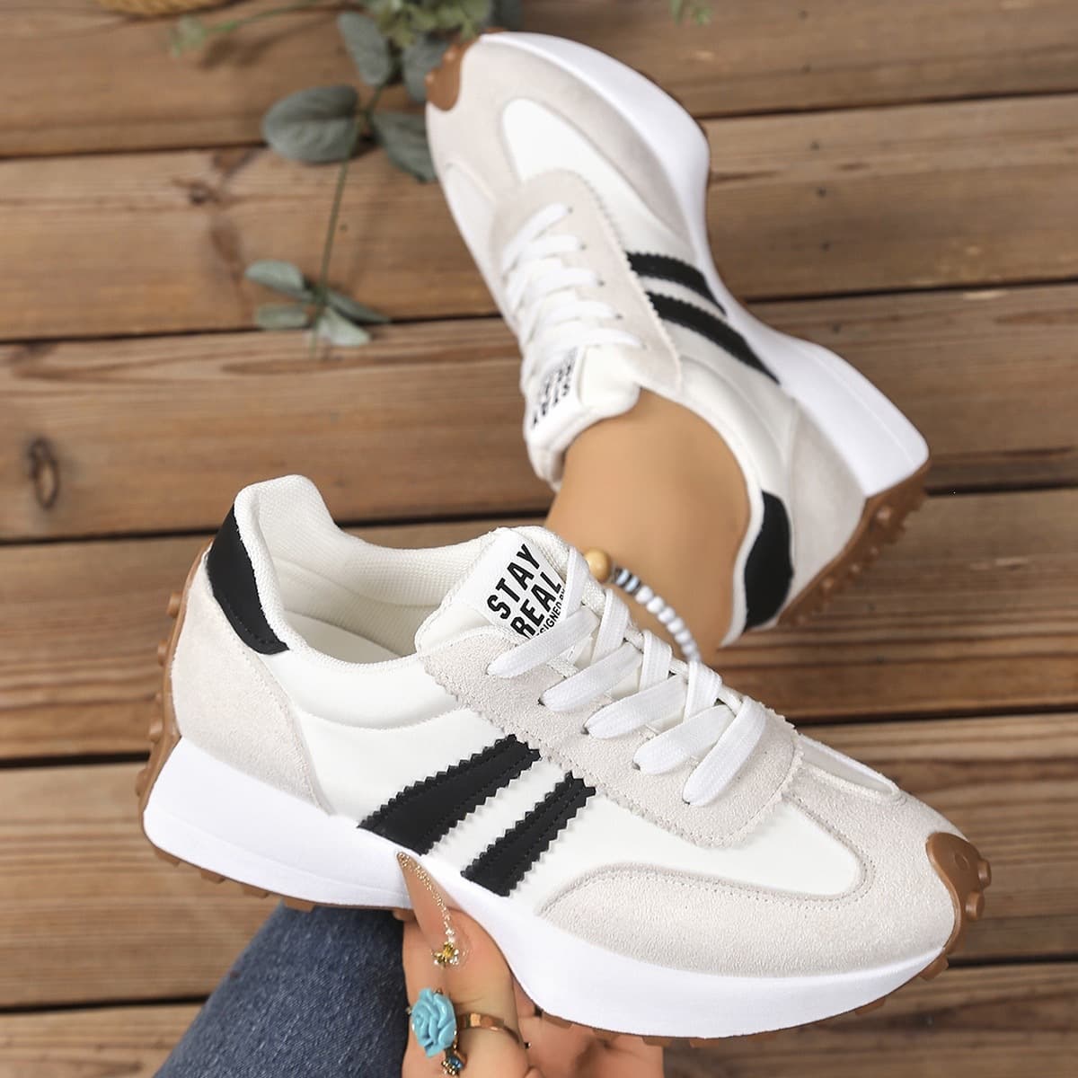Retro Two-Tone Sneakers for Women – Breathable Mesh & PU Casual Shoes with Chunky Sole, photo 2