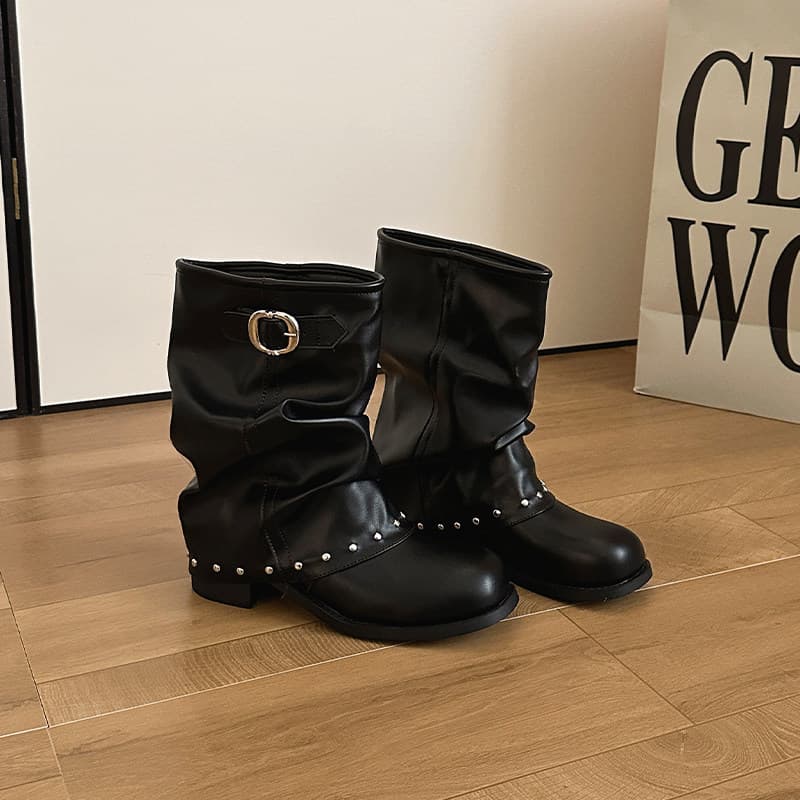 Women's Pleated Ankle Boots with Studs & Buckle | Fall 2026 Fashion, photo 6
