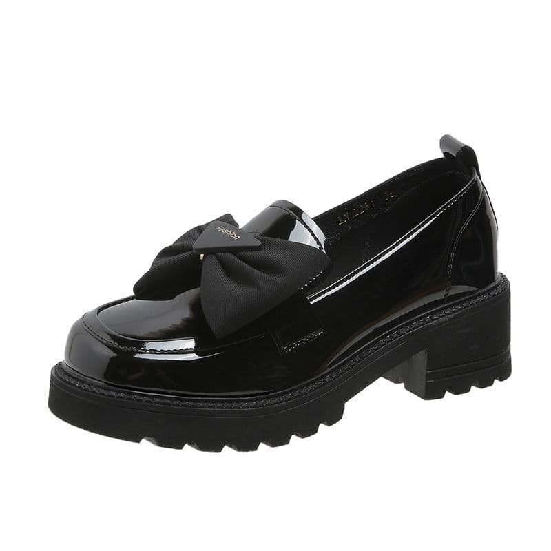 Women's Black Soft Synthetic Leather Loafers with Thick Chunky Sole and Bow Detail – Size 35-40, photo 5