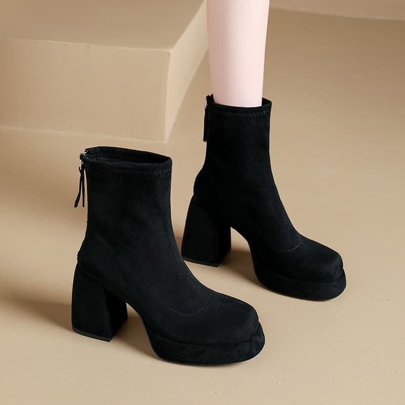 Women's High-Heel Platform Ankle Boots – Faux Fur Upper, Chunky Heel, Back Zipper, Warm & Height-Enhancing for Fall & Winter, photo 7
