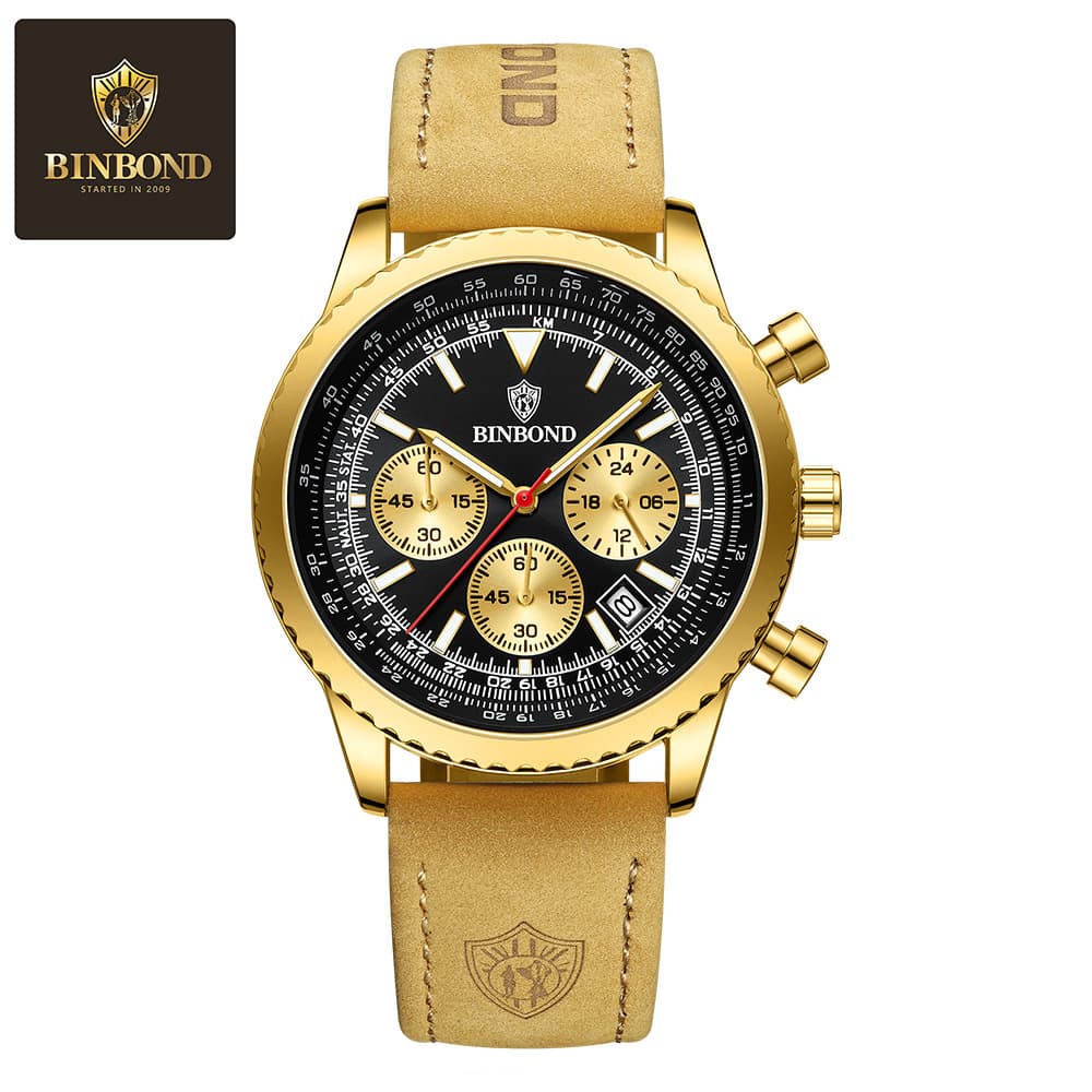 BINBOND Men's Ultra-Thin Business Watch – Waterproof, Luminous, Calendar, Stainless Steel & Leather Strap, photo 5
