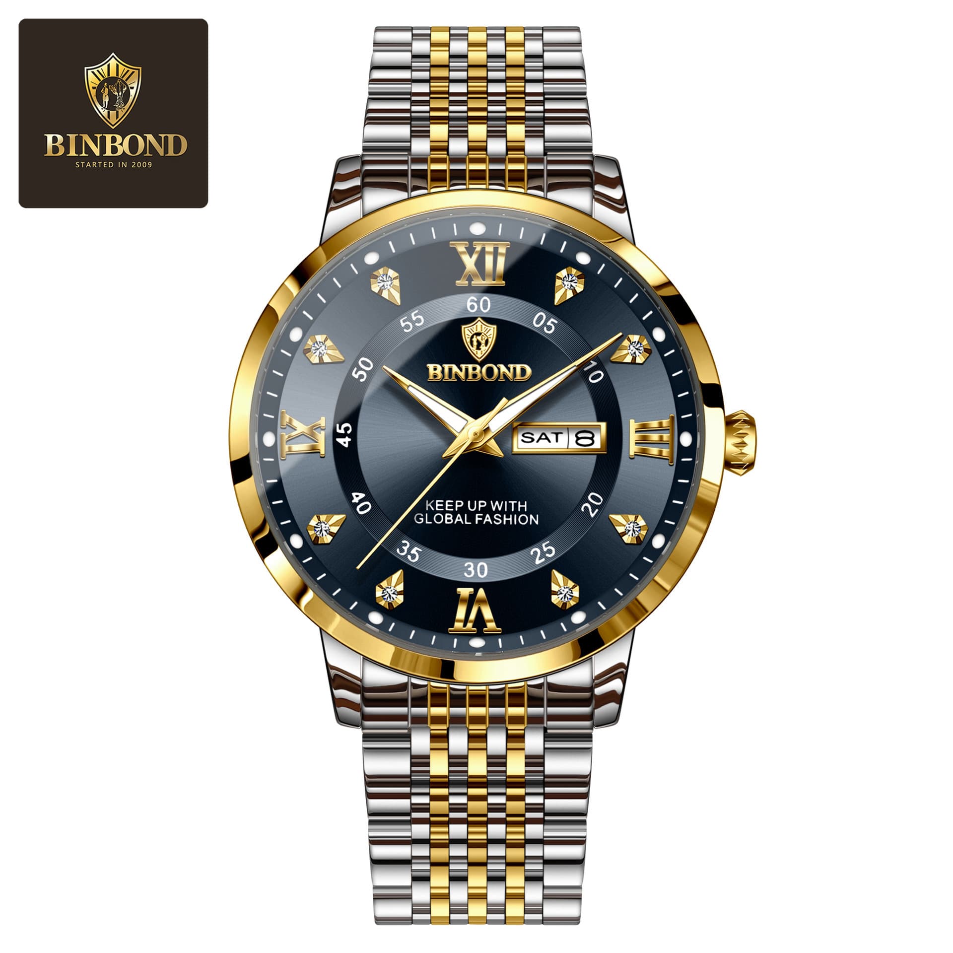 BINBOND Men's Dual-Calendar Business Quartz Watch – Stainless Steel, Luminous, 30M Water Resistant, photo 5