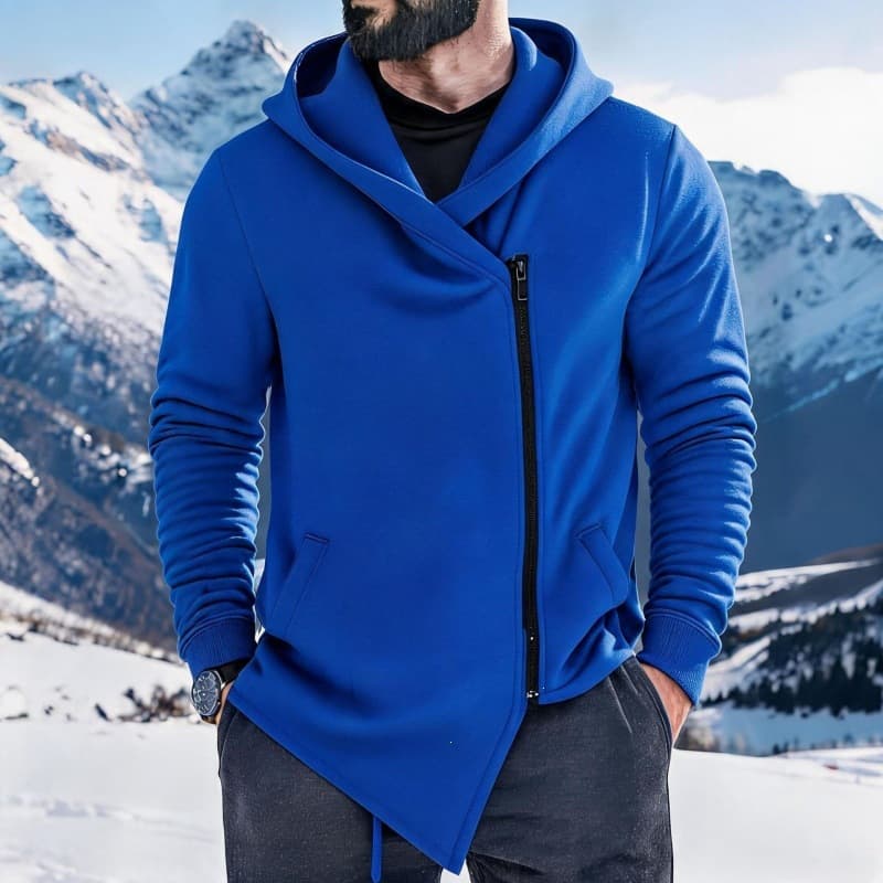 2026 New Arrival Cross-Border Men's Fleece-Lined Diagonal-Zip Sweatshirt: Men's Fall/Winter Casual Hooded Oversized Jacket, photo 7