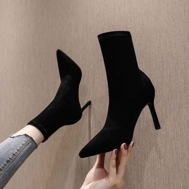 Black Suede Ankle Boots with Thin Heel – Pointed Toe, Height-Boosting, Slip-Resistant, Fall/Winter Wear, photo 2