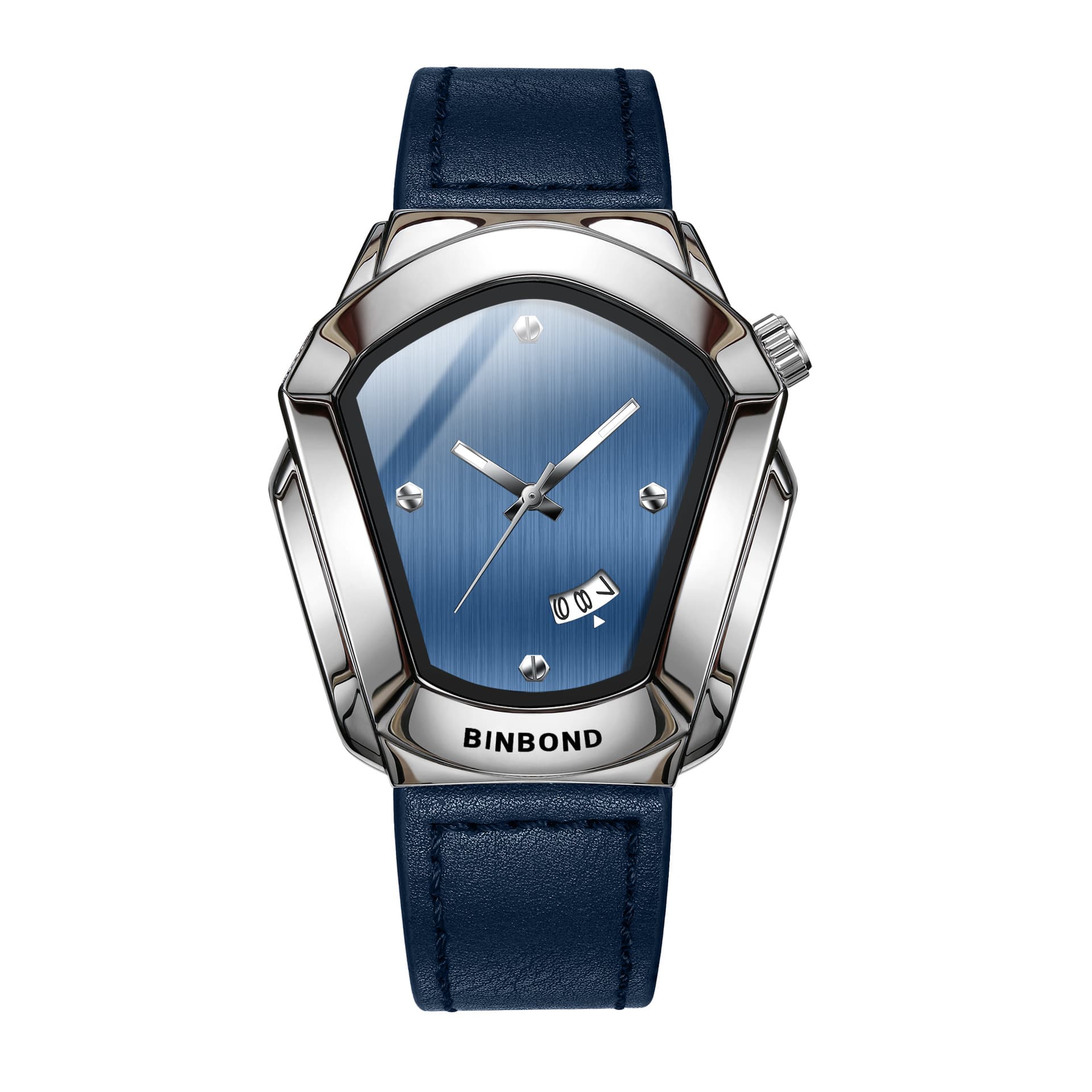 BINBOND Motorcycle-Style Men's Quartz Watch with Leather Strap, Luminous Dial & Calendar, photo 5