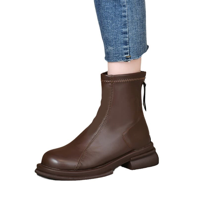 Women's Chunky Heel Ankle Boots – Back Zip, Round Toe, Wear-Resistant Rubber Sole, Fall/Winter, photo 5