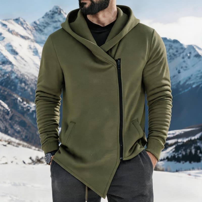 2026 New Arrival Cross-Border Men's Fleece-Lined Diagonal-Zip Sweatshirt: Men's Fall/Winter Casual Hooded Oversized Jacket, photo 4
