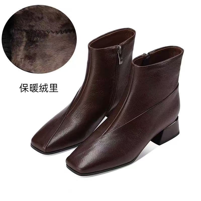 Women's Winter Ankle Boots – Fleece-Lined Soft Microfiber, Mid-Heel Square Toe, Side Zip, photo 8