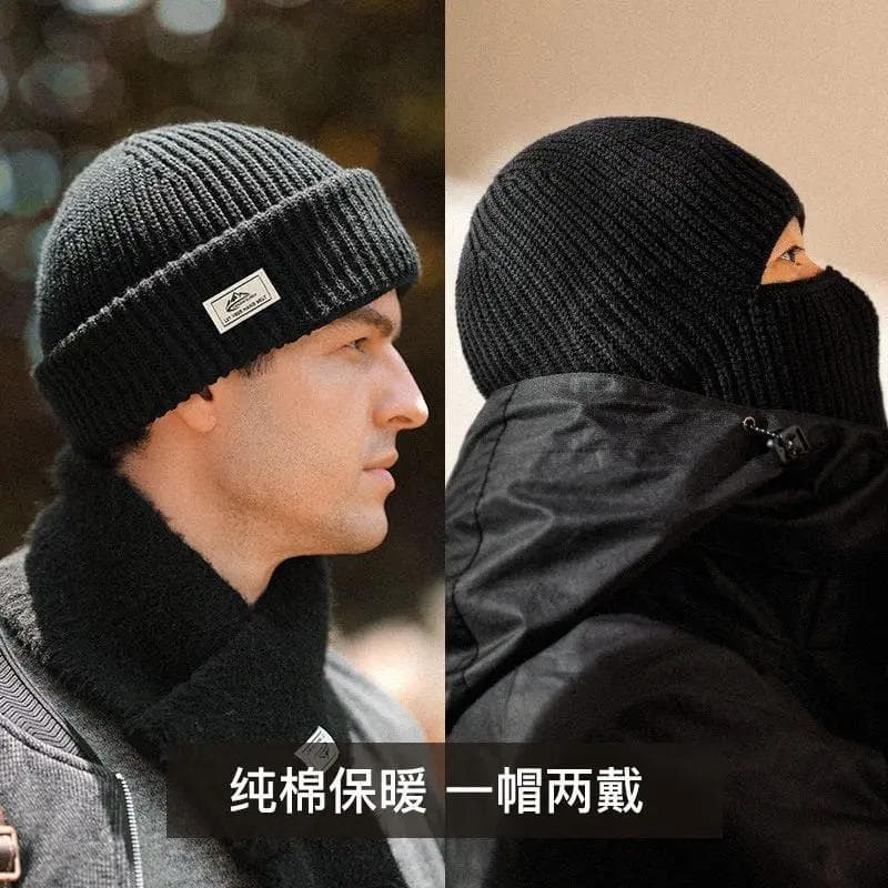 Men's Combed Cotton Knit Balaclava Hat – Windproof Winter Face Cover & Neck Warmer for Cycling, Black or Gray, photo 4
