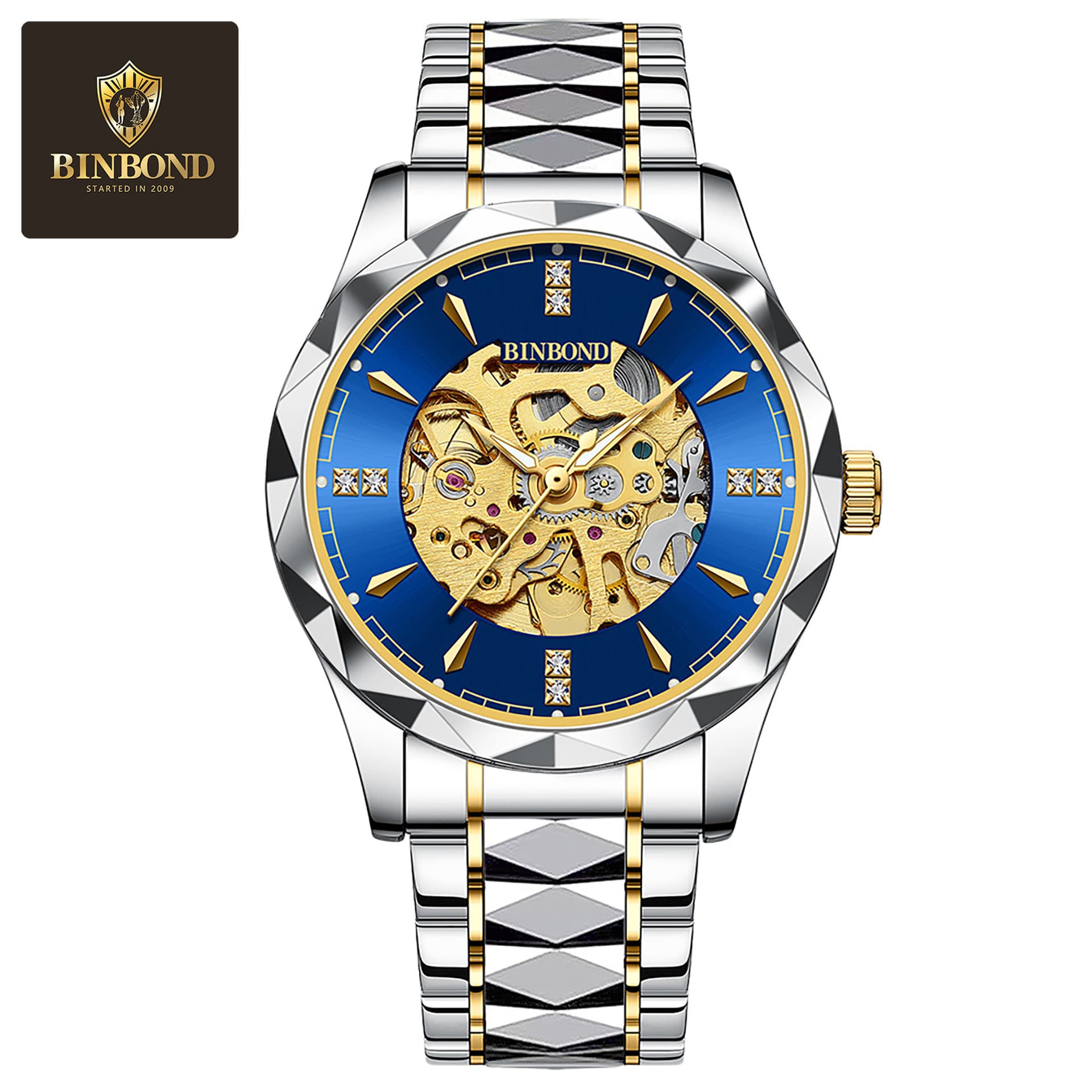 BINBOND Men's Skeleton Mechanical Watch – Water-Resistant 50m, Luminous, Stainless Steel, Business Style, photo 5