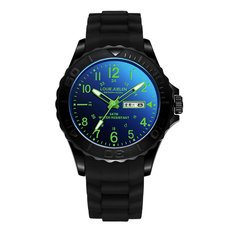 LOUIEJUELEN Glow-in-the-Dark Quartz Watch for Men & Women – Waterproof Silicone Strap, Dual Calendar, Sports Style, photo 6