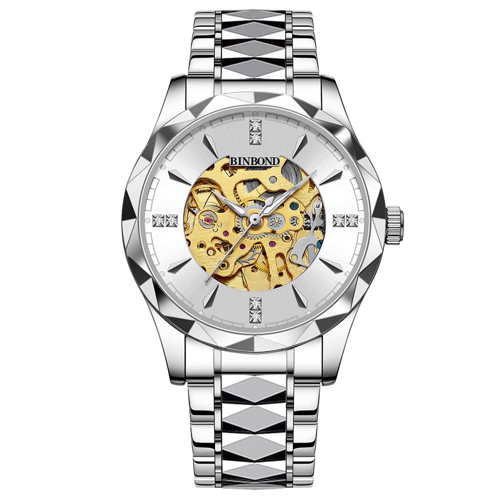 BINBOND Men's Skeleton Mechanical Watch – Water-Resistant 50m, Luminous, Stainless Steel, Business Style, photo 6