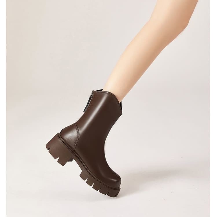 Women's Chunky Heel Ankle Boots – V-Toe Faux Leather Martin Boots with Plush Lining, Back Zipper, Fall & Winter, photo 3