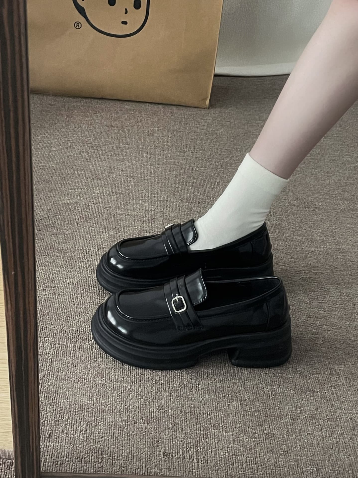 Women's Chunky-Sole PU Leather Loafers – Vintage Brown & Black Preppy Slip-Ons for Skirts & JK Style, photo 7