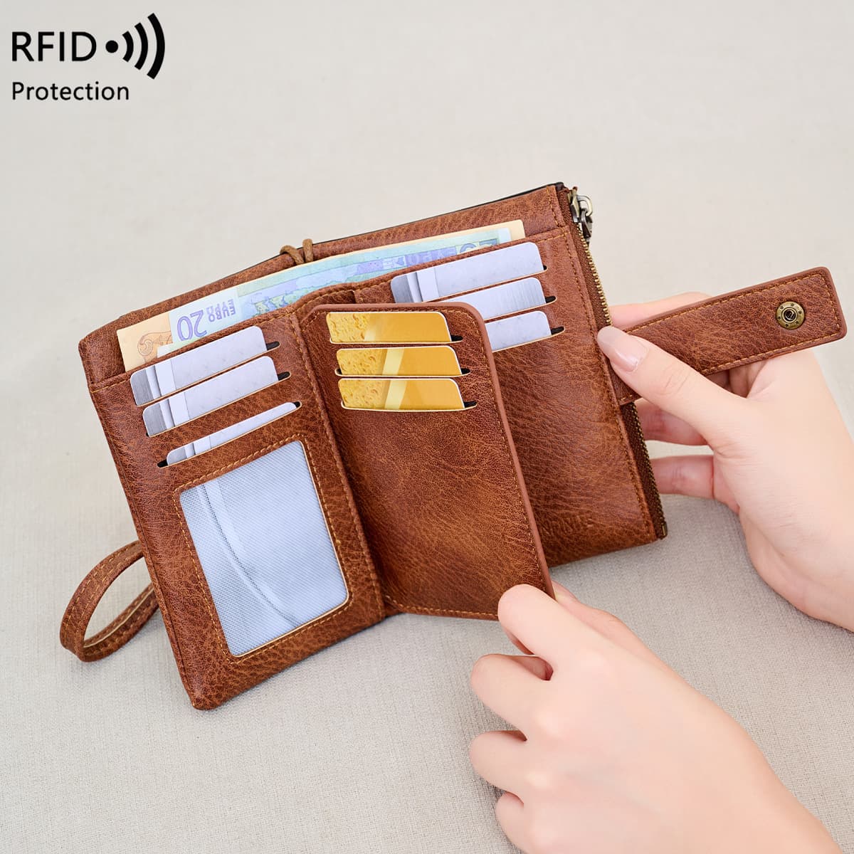 RFID Anti-Theft Wallet: Multifunctional, Short, Tri-Fold, Retro-Style, Large-Capacity Coin Purse, European and American Retro Style, photo 3
