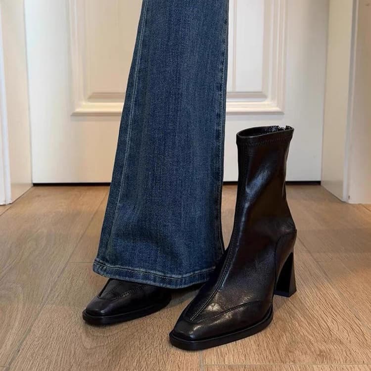 Short Mid-Calf Boots, High-Heeled Square-Toe Slim Boots, Women's Short Boots, Chunky-Heeled Retro Dr. Martens, British-Style Short Boots, photo 6