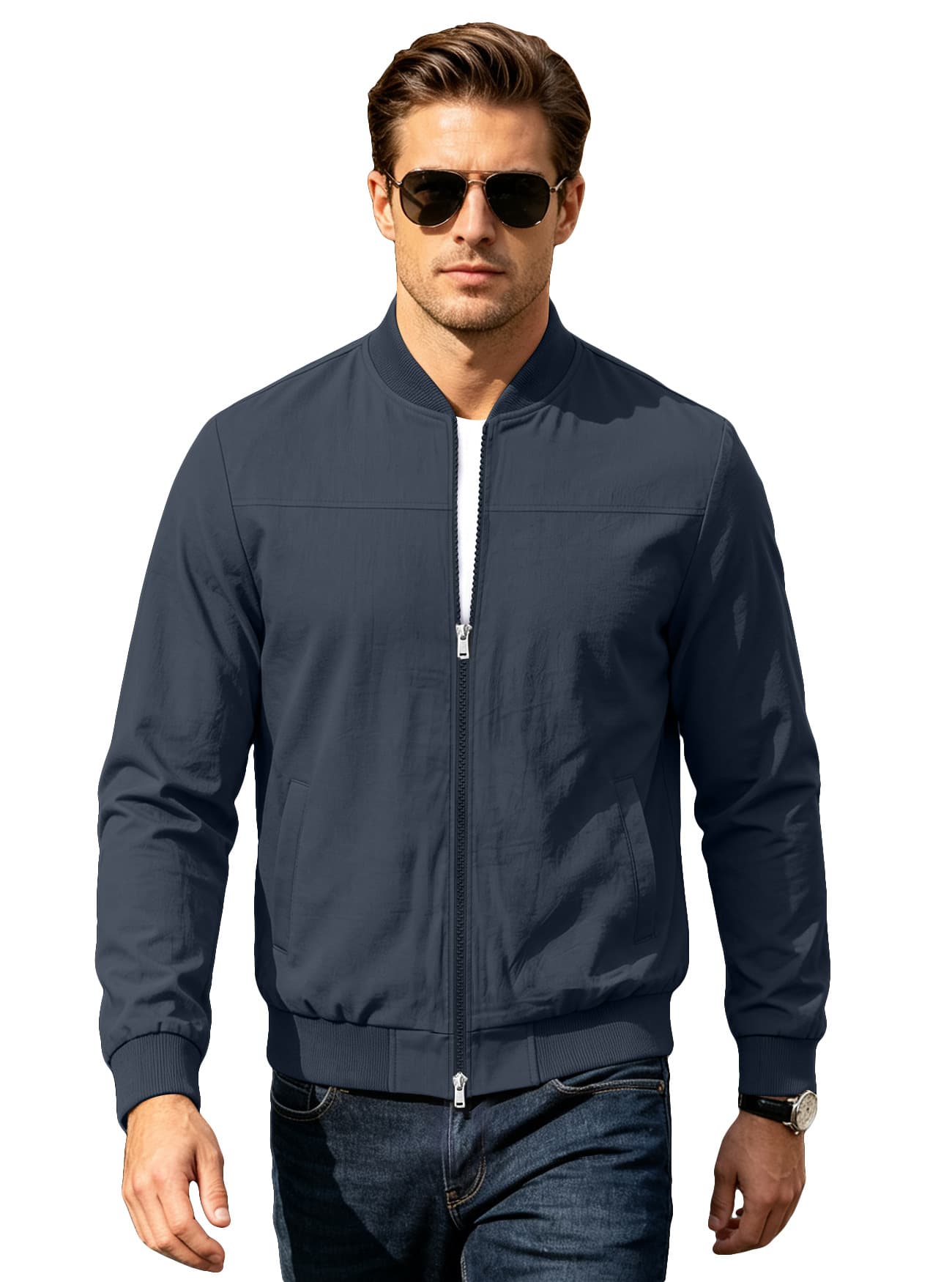 Cross-border AliExpress Men's American-Style Solid-Color Baseball Jacket with Zipper Side Pockets, Aviator Jacket, Outdoor Sports Jacket, photo 8