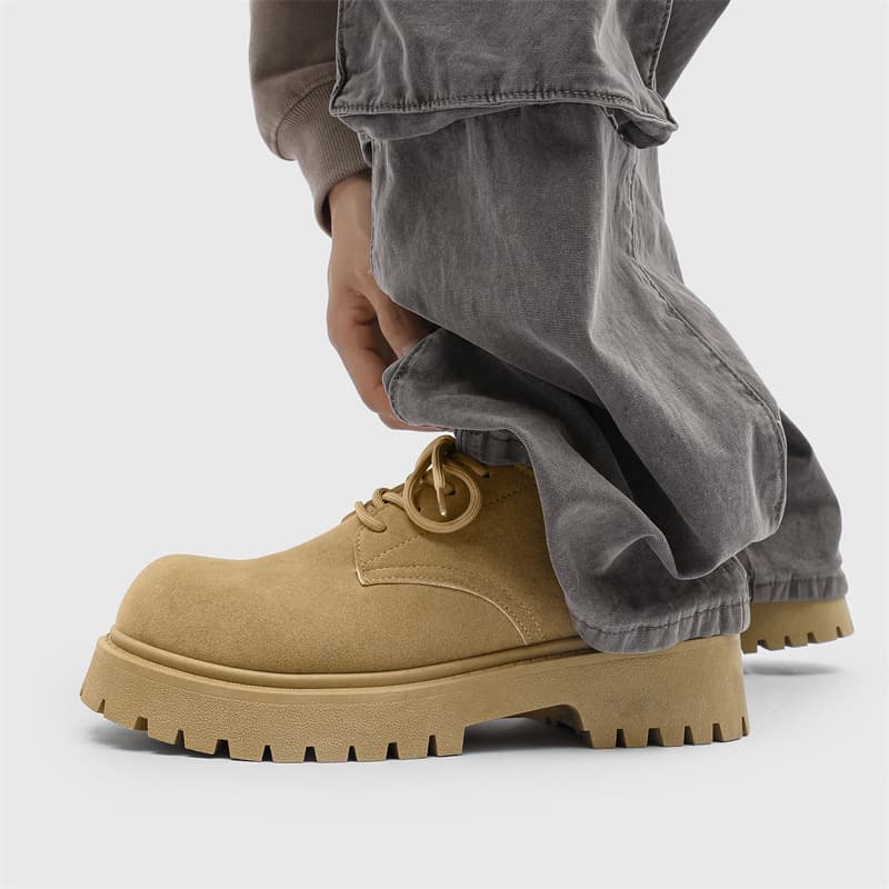 Men's Retro Low-Top Derby Shoes with Thick Chunky Sole – Height-Enhancing, Breathable Suede-Look Casual Shoes in Camel or Black, photo 4