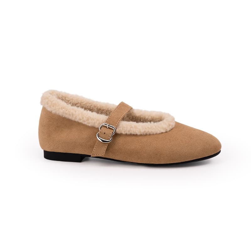 Grape Mom's Signature Faux Fur Mary Jane Shoes – Warm Round-Toe Low-Heel Flats for Women, Easy Snap Closure, Fall & Winter, photo 5