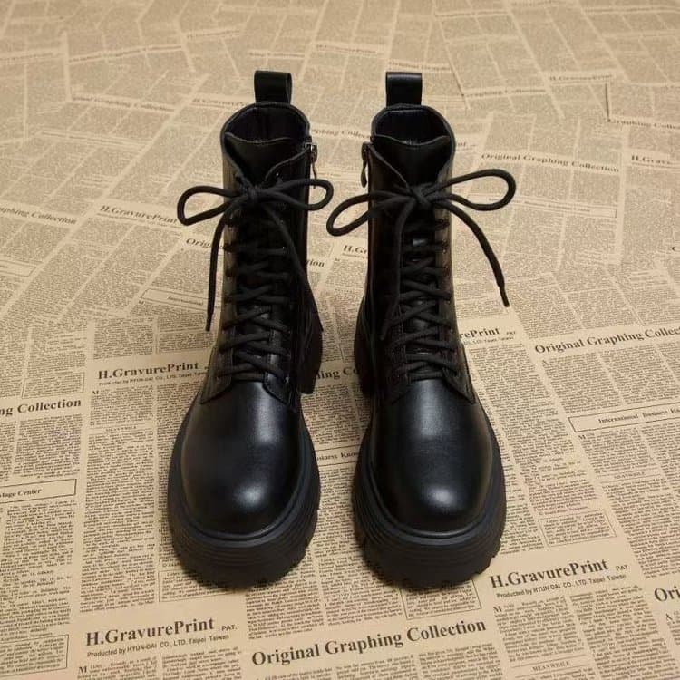 Women's Chunky Heel Ankle Boots – Fall/Winter Side Zip Biker Boots with Plush Lining, photo 2