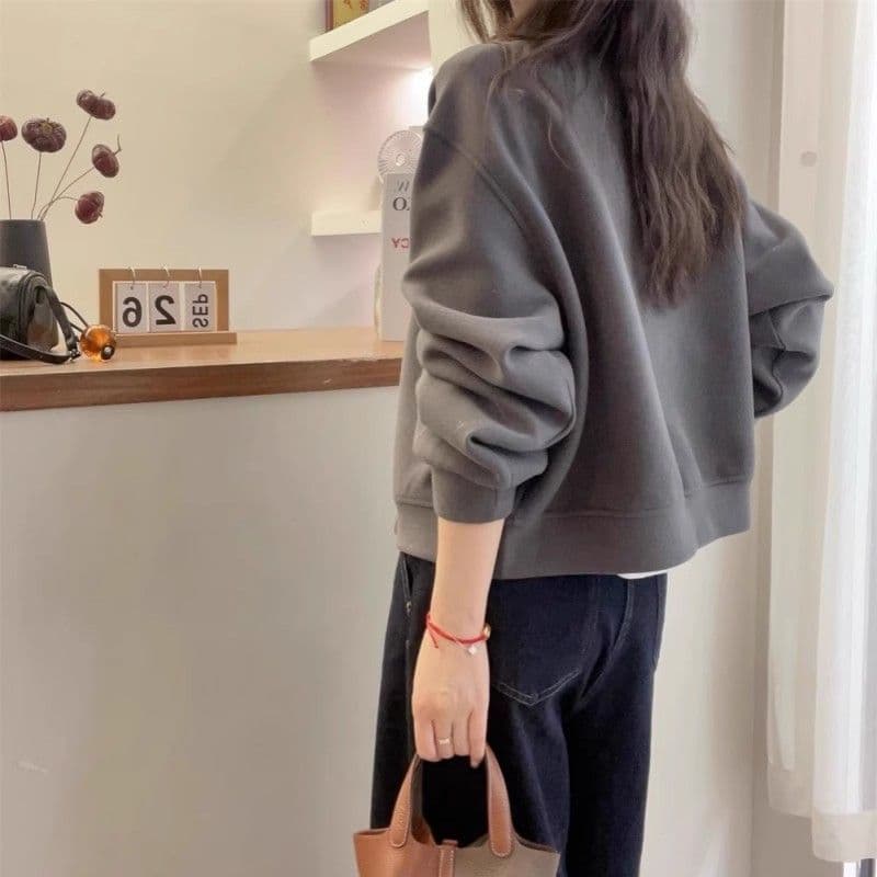 2025 Fall Women's Collared, Straight-Shoulder Sweatshirt Jacket—Spring Plus-Size, Fashionable, Slimming, European-Style New Arrival Jacket/Cardigan Top, photo 4
