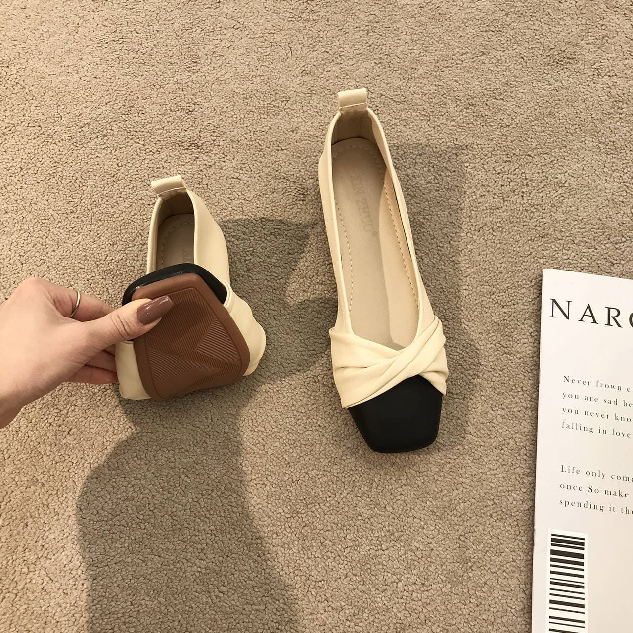 Women's Soft-Sole Pointed Toe Flats & Mules – Chunky Heel Casual Shoes in Beige or Khaki, photo 7